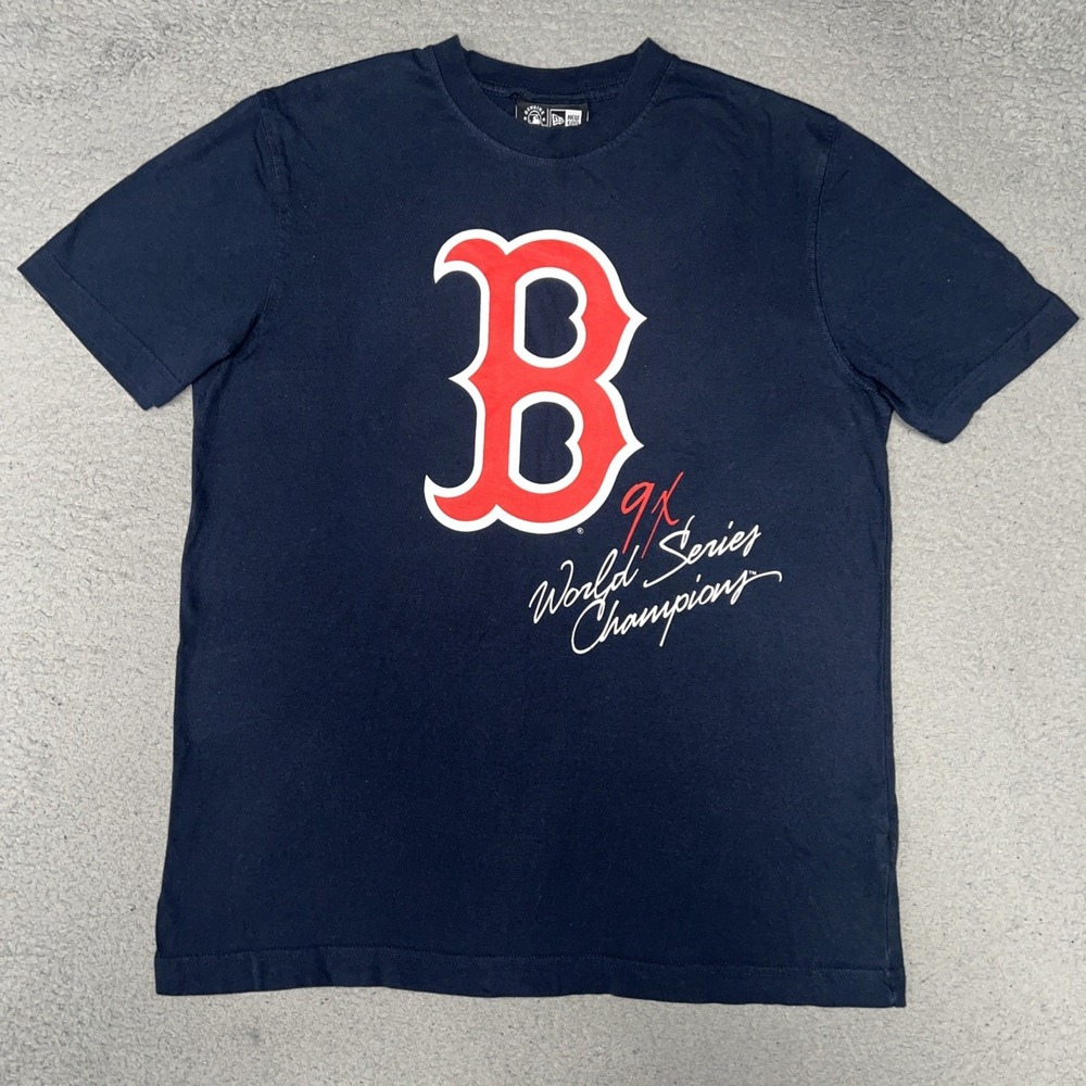 New Era Boston Red Sox 9X World Series Champs T Shirt Men's Sz S Blue 2-Side Tee